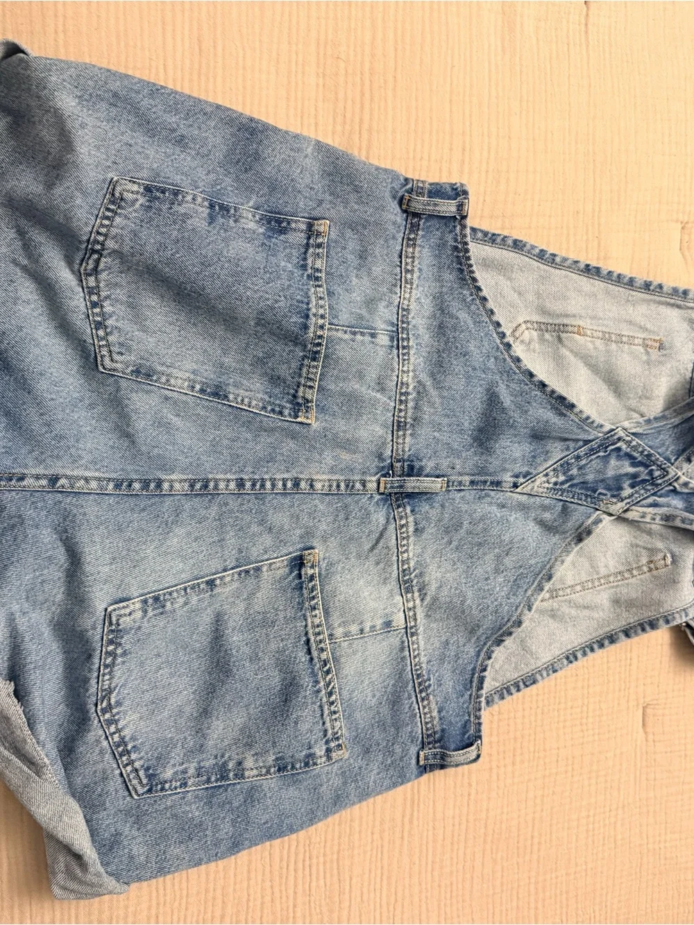 Free People We The Free Light Blue Denim Short Overalls - Picture 5 of 7
